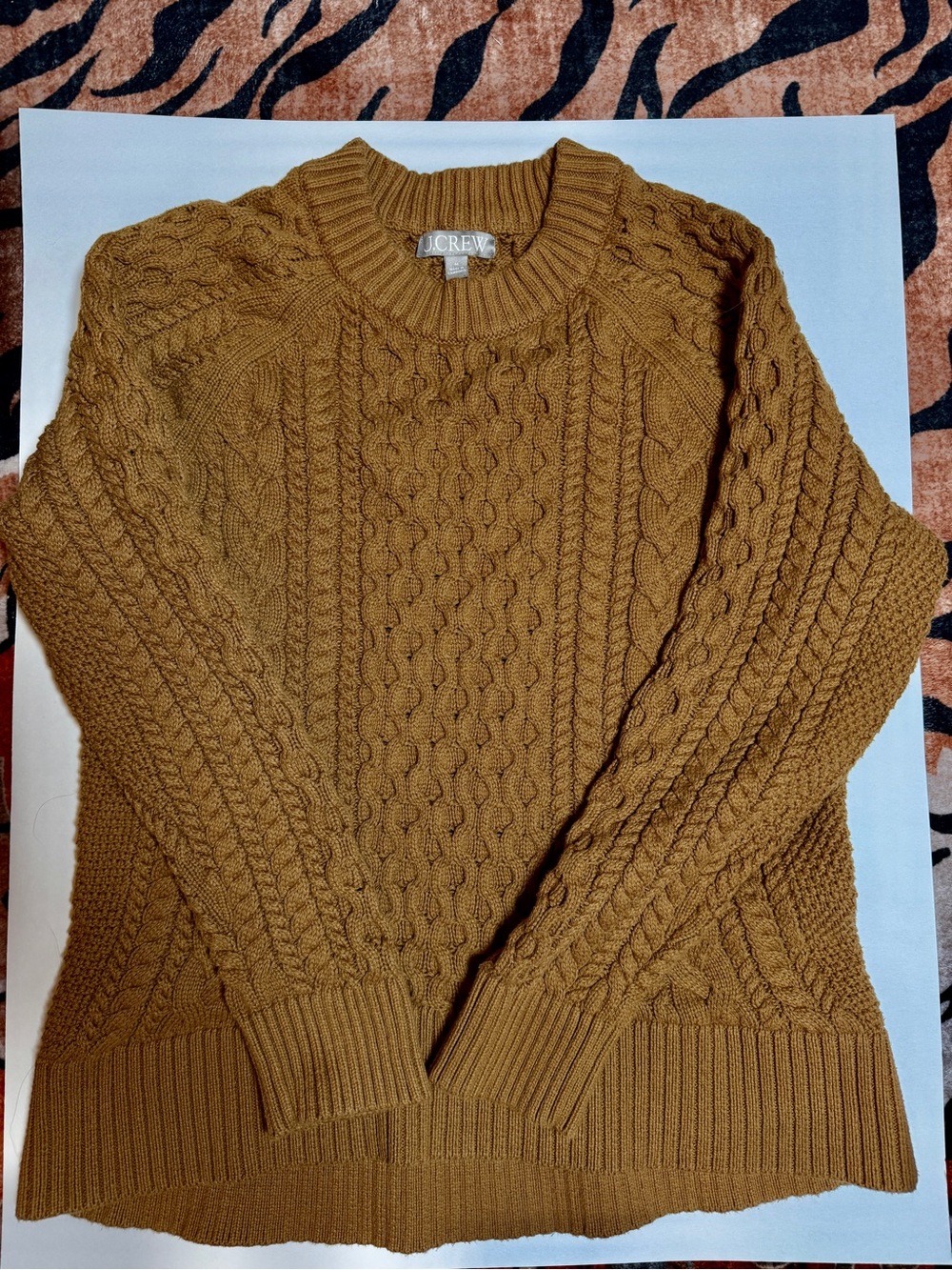 J. Crew Women's Cable Knit Crewneck Sweater 100% Cotton in Tan